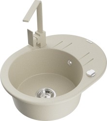 MEXEN/S - Kevin granitový drez s odkvapkávačom vrátane batérie Rita, béžová (6517-69-670300-69)