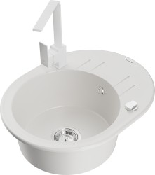 MEXEN/S - Kevin granitový drez s odkvapkávačom vrátane batérie Rita, biela (6517-20-670300-20)