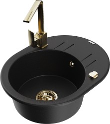 MEXEN/S - Kevin granitový drez s odkvapkávačom vrátane batérie Rita, čierna (6517-77-670300-50)