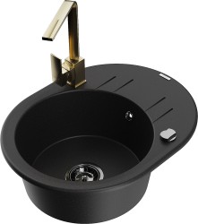 MEXEN/S - Kevin granitový drez s odkvapkávačom vrátane batérie Rita, čierna (6517-77-670300-50-B)
