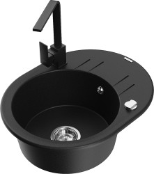 MEXEN/S - Kevin granitový drez s odkvapkávačom vrátane batérie Rita, čierna (6517-77-670300-70)