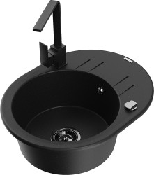 MEXEN/S - Kevin granitový drez s odkvapkávačom vrátane batérie Rita, čierna (6517-77-670300-70-B)
