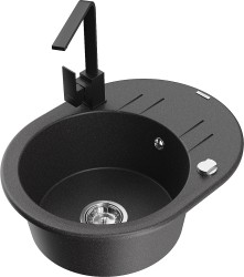 MEXEN/S - Kevin granitový drez s odkvapkávačom vrátane batérie Rita, čierna kropenatá (6517-76-670300-70)