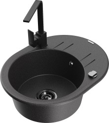 MEXEN/S - Kevin granitový drez s odkvapkávačom vrátane batérie Rita, čierna kropenatá (6517-76-670300-70-B)