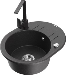 MEXEN/S - Kevin granitový drez s odkvapkávačom vrátane batérie Rita, čierna kropenatá (6517-76-670300-76)