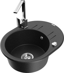 MEXEN/S - Kevin granitový drez s odkvapkávačom vrátane batérie Rita, čierna/strieborná (6517-73-670300-00)