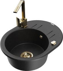 MEXEN/S - Kevin granitový drez s odkvapkávačom vrátane batérie Rita, čierna/strieborná (6517-73-670300-50)