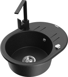 MEXEN/S - Kevin granitový drez s odkvapkávačom vrátane batérie Rita, čierna/strieborná metalík (6517-73-670300-70)