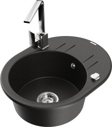 MEXEN/S - Kevin granitový drez s odkvapkávačom vrátane batérie Rita, čierna/zlatá metalik (6517-75-670300-00)