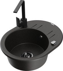 MEXEN/S - Kevin granitový drez s odkvapkávačom vrátane batérie Rita, čierna/zlatá metalik (6517-75-670300-70-B)