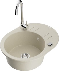 MEXEN/S - Kevin granitový drez s odkvapkávačom vrátane batérie Telma, béžová (6517-69-670200-00)