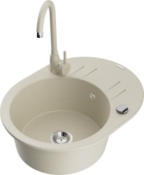 MEXEN/S - Kevin granitový drez s odkvapkávačom vrátane batérie Telma, béžová (6517-69-670200-69)