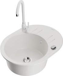 MEXEN/S - Kevin granitový drez s odkvapkávačom vrátane batérie Telma, biela (6517-20-670200-20)