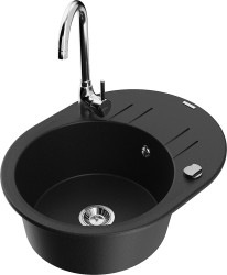 MEXEN/S - Kevin granitový drez s odkvapkávačom vrátane batérie Telma, čierna (6517-77-670200-00)