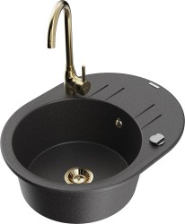 MEXEN/S - Kevin granitový drez s odkvapkávačom vrátane batérie Telma, čierna kropenatá (6517-76-670200-50)