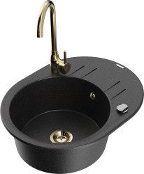 MEXEN/S - Kevin granitový drez s odkvapkávačom vrátane batérie Telma, čierna/strieborná metalík (6517-73-670200-50)