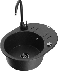 MEXEN/S - Kevin granitový drez s odkvapkávačom vrátane batérie Telma, čierna/strieborná metalík (6517-73-670200-70-B)