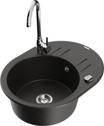 MEXEN/S - Kevin granitový drez s odkvapkávačom vrátane batérie Telma, čierna/zlatá metalik (6517-75-670200-00)