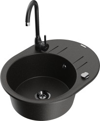 MEXEN/S - Kevin granitový drez s odkvapkávačom vrátane batérie Telma, čierna/zlatá metalik (6517-75-670200-70-B)