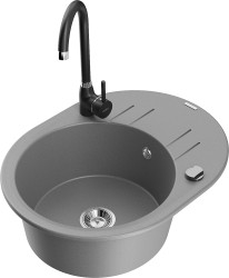 MEXEN/S - Kevin granitový drez s odkvapkávačom vrátane batérie Telma, šedá (6517-71-670200-70)