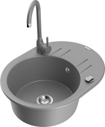 MEXEN/S - Kevin granitový drez s odkvapkávačom vrátane batérie Telma, šedá (6517-71-670200-71)