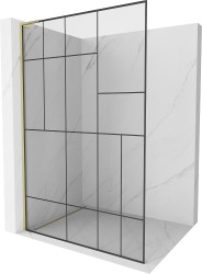 MEXEN/S - Kioto L Sprchová zástena WALK-IN 120 x 200, čierny vzor, zlato kartáčovaná (800-120-103-55-78)