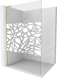 MEXEN/S - Kioto L Sprchová zástena WALK-IN 80 x 200, biely vzor, zlatá kartáčovaná (800-080-103-55-85)