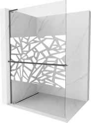 MEXEN/S - Kioto+ L Sprchová zástena WALK-IN s poličkou a držiakom uterákov 100 x 200, biely vzor, grafit kartáčovaná (800-100-123-66-85)