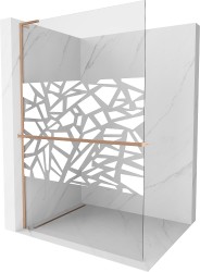 MEXEN/S - Kioto+ L Sprchová zástena WALK-IN s poličkou a držiakom uterákov 100 x 200, biely vzor, meď kartáčovaná (800-100-123-65-85)