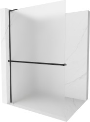 MEXEN/S - Kioto+ L Sprchová zástena WALK-IN s poličkou a držiakom uterákov 110 x 200, dekor, čierna (800-110-123-70-30)
