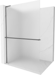MEXEN/S - Kioto+ L Sprchová zástena WALK-IN s poličkou a držiakom uterákov 110 x 200, dekor, grafit metal (800-110-123-95-30)