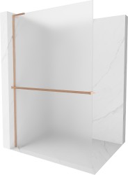 MEXEN/S - Kioto+ L Sprchová zástena WALK-IN s poličkou a držiakom uterákov 110 x 200, dekor, meď kartáčovaná (800-110-123-65-30)