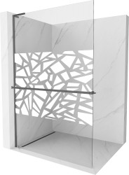 MEXEN/S - Kioto+ L Sprchová zástena WALK-IN s poličkou a držiakom uterákov 120 x 200, biely vzor, grafit metal (800-120-123-95-85)