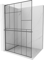 MEXEN/S - Kioto+ L Sprchová zástena WALK-IN s poličkou a držiakom uterákov 120 x 200, čierny vzor, grafit metal (800-120-123-95-78)