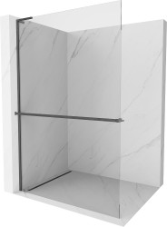 MEXEN/S - Kioto+ L Sprchová zástena WALK-IN s poličkou a držiakom uterákov 65 x 200, transparent, grafit kartáčovaná (800-065-123-66-00)