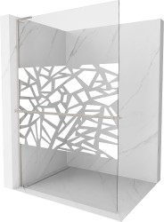 MEXEN/S - Kioto+ L Sprchová zástena WALK-IN s poličkou a držiakom uterákov 70 x 200, biely vzor, nikel kartáčovaná (800-070-123-97-85)