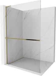 MEXEN/S - Kioto+ L Sprchová zástena WALK-IN s poličkou a držiakom uterákov 70 x 200, transparent, zlatá (800-070-123-50-00)