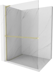 MEXEN/S - Kioto+ L Sprchová zástena WALK-IN s poličkou a držiakom uterákov 70 x 200, transparent, zlatá kartáčovaná (800-070-123-55-00)