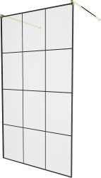 MEXEN/S - KIOTO samostatne stojaca sprchová zástena 100 x 200, transparent/čierna vzor 8 mm, zlatá (800-100-002-50-77)