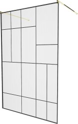 MEXEN/S - KIOTO samostatne stojaca sprchová zástena 100 x 200, transparent/čierna vzor 8 mm, zlatá (800-100-002-50-78)