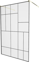 MEXEN/S - KIOTO samostatne stojaca sprchová zástena 120 x 200, transparent/čierna vzor 8 mm, zlatá (800-120-002-50-78)