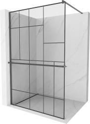 MEXEN/S - Kioto+ Sprchová zástena s poličkou WALK-IN 120 x 200, čierna vzor, grafit kartáčovaná (800-120-121-66-78)