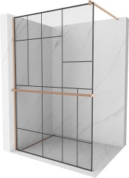 MEXEN/S - Kioto+ Sprchová zástena s poličkou WALK-IN 120 x 200, čierna vzor, meď kartáčovaná (800-120-121-65-78)