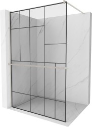 MEXEN/S - Kioto+ Sprchová zástena s poličkou WALK-IN 120 x 200, čierna vzor, nikel kartáčovaný (800-120-121-97-78)
