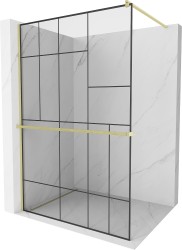 MEXEN/S - Kioto+ Sprchová zástena s poličkou WALK-IN 120 x 200, čierna vzor, zlatá kartáčovaná (800-120-121-55-78)