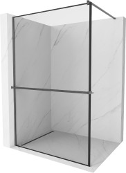 MEXEN/S - Kioto+ Sprchová zástena s poličkou WALK-IN 130 x 200, čierna vzor, grafit kartáčovaná (800-130-121-66-70)