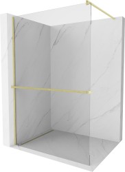 MEXEN/S - Kioto+ Sprchová zástena s poličkou WALK-IN 130 x 200, transparent, zlatá kartáčovaná (800-130-121-55-00)
