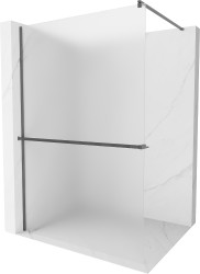 MEXEN/S - Kioto+ Sprchová zástena s poličkou WALK-IN 90 x 200, dekor, grafit kartáčovaná (800-090-121-66-30)