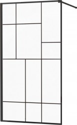 MEXEN/S - KIOTO Sprchová zástena WALK-IN 100x200 cm 8 mm, čierna, čierny vzor 2 (800-100-101-70-78)