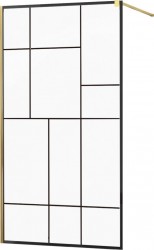 MEXEN/S - KIOTO Sprchová zástena WALK-IN 100x200 cm 8 mm, zlatá, čierny vzor 2 (800-100-101-50-78)